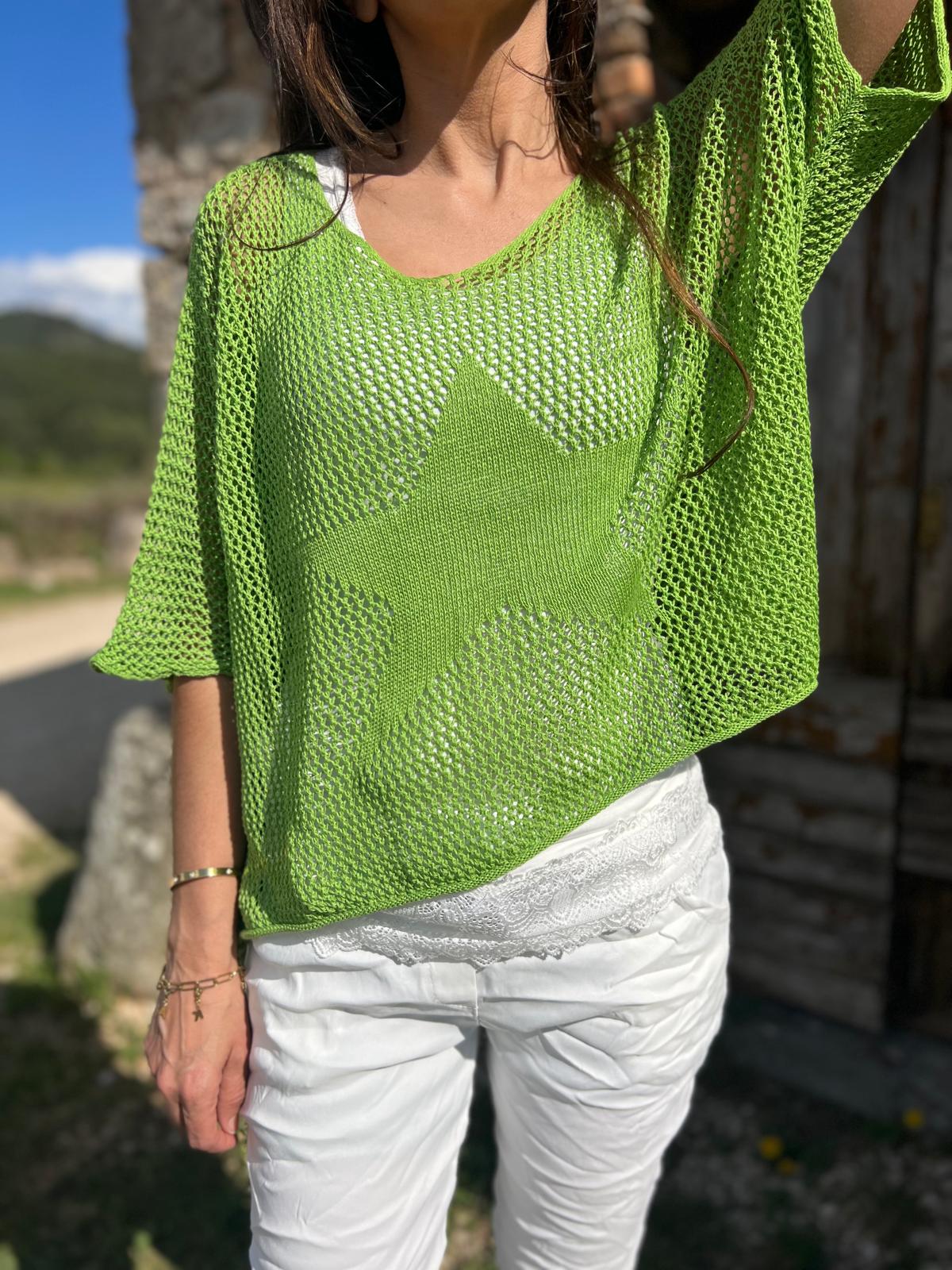 Pull filet SONIA vert anis