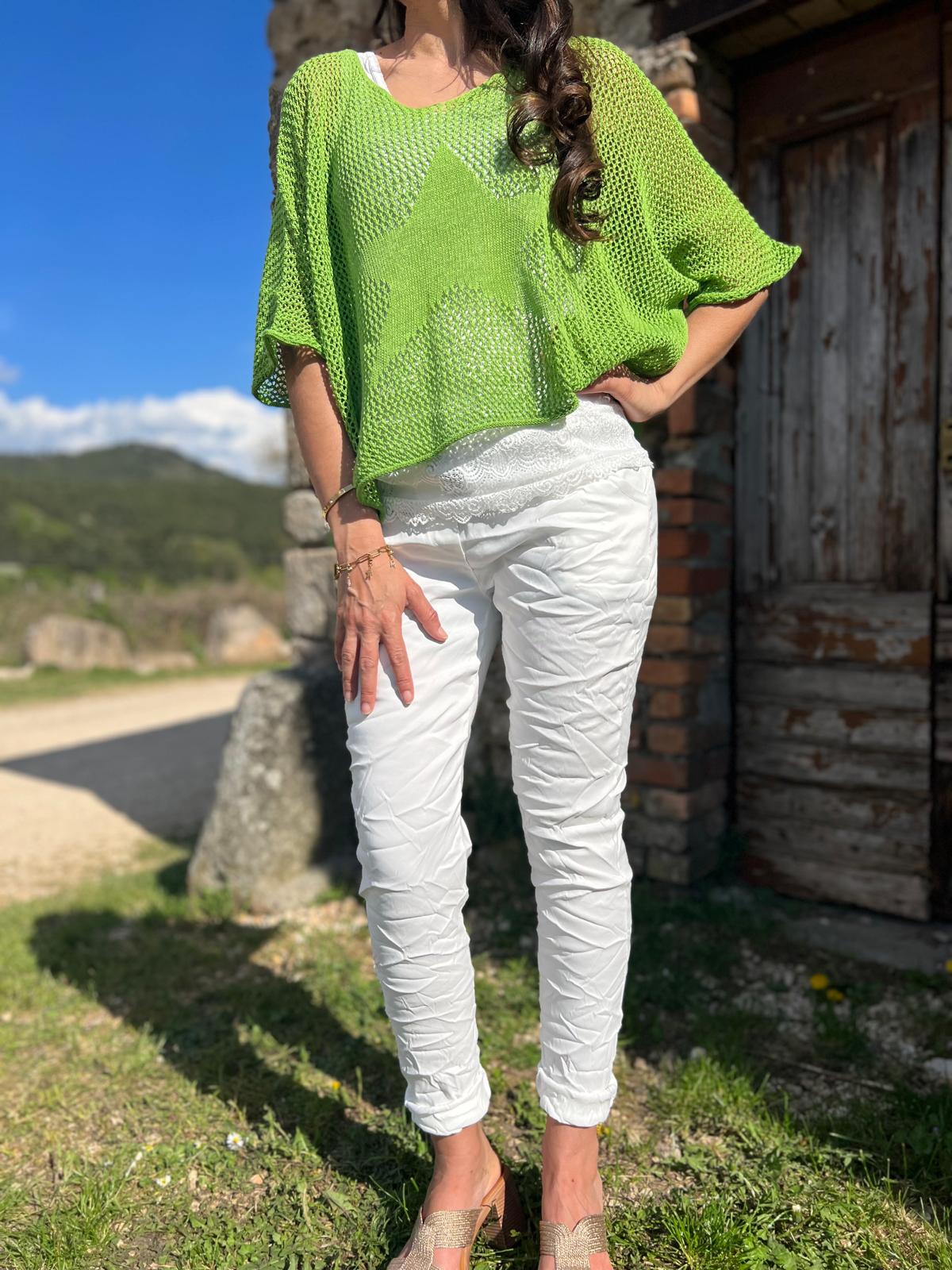 Pull filet SONIA vert anis