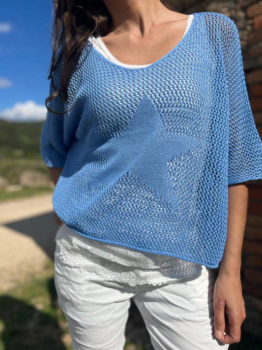 Pull filet SONIA bleu ciel