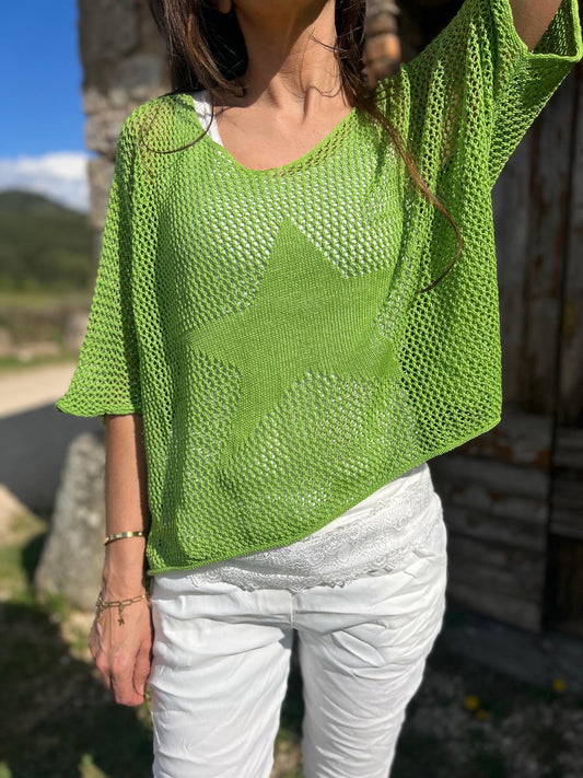 Pull filet SONIA vert anis