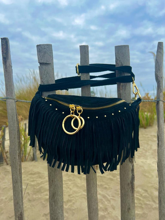 Sac banane MELYA noir en croûte de cuir
