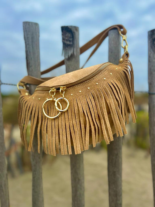 Sac banane MELYA beige en croûte de cuir