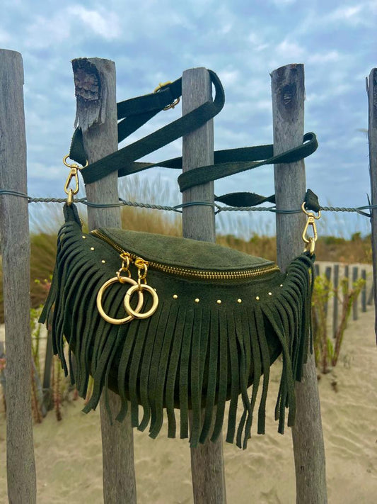 Sac banane MELYA kaki en croûte de cuir