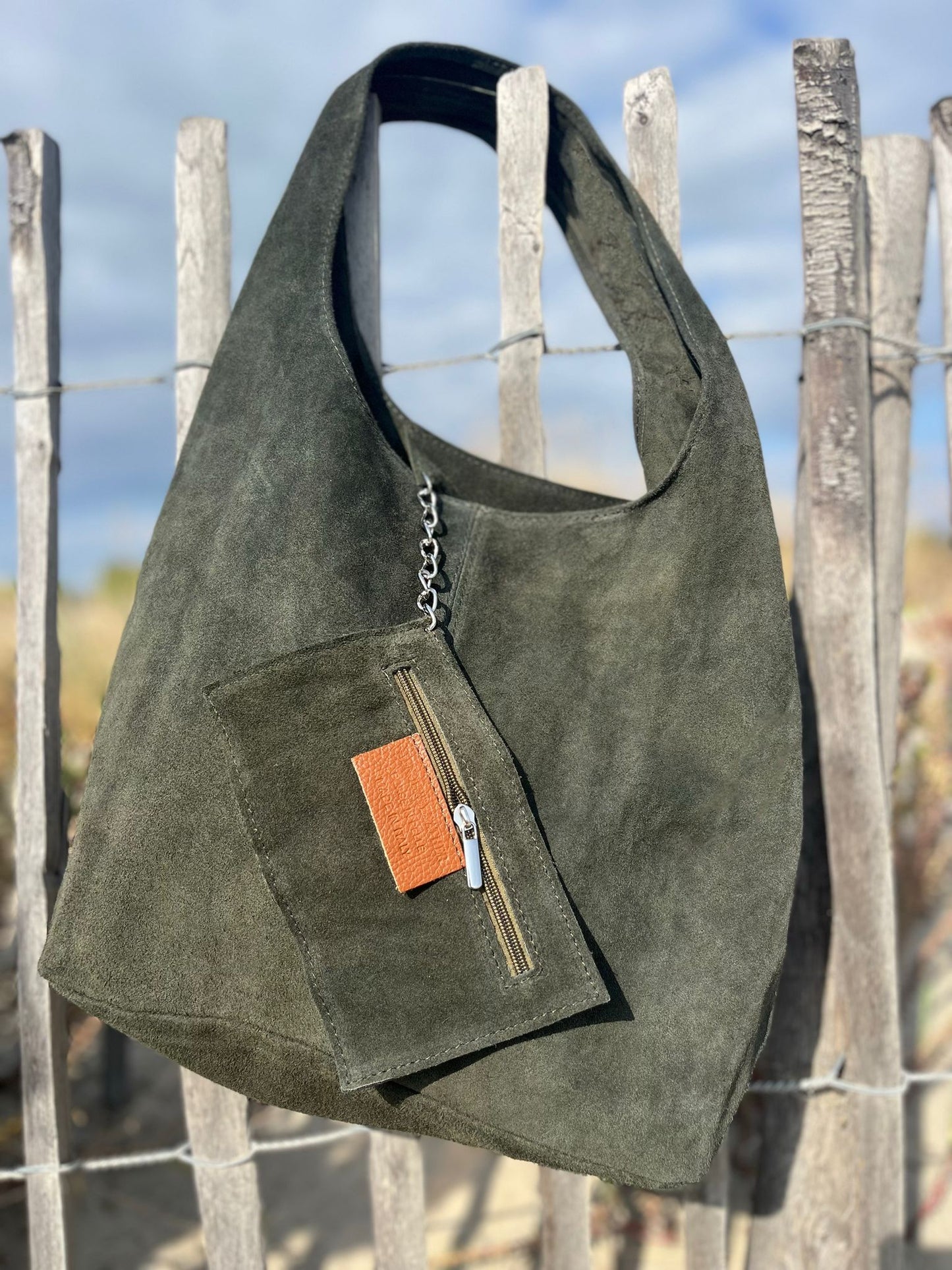 Sac SABRINA kaki en croûte de cuir