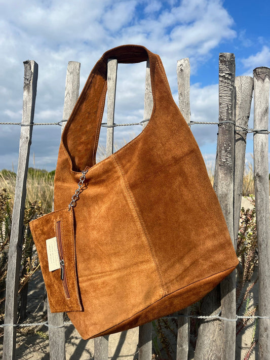 Sac SABRINA camel en croûte de cuir