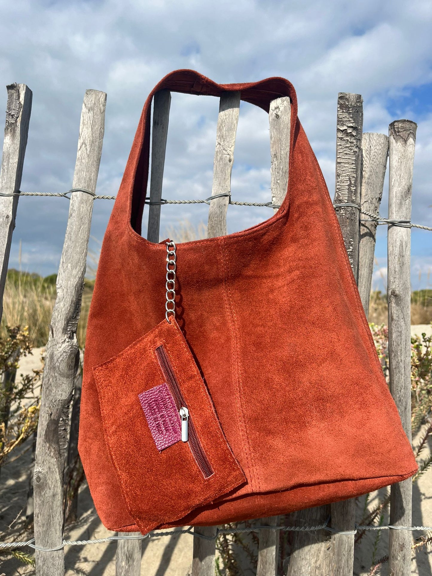 Sac SABRINA terracotta en croûte de cuir